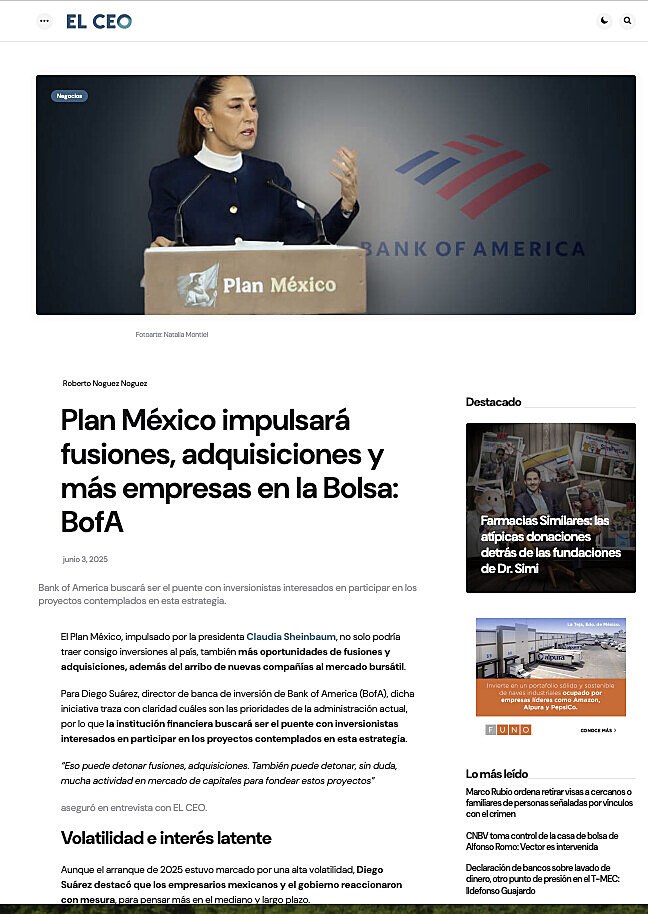 Plan Mxico impulsar fusiones, adquisiciones y ms empresas en la Bolsa: BofA